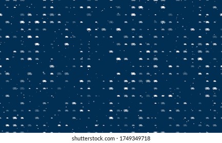 Seamless background pattern of evenly spaced white delivery symbols of different sizes and opacity. Vector illustration on dark blue background with stars