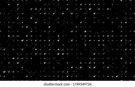 Seamless background pattern of evenly spaced white cupid arrow symbols of different sizes and opacity. Vector illustration on black background with stars