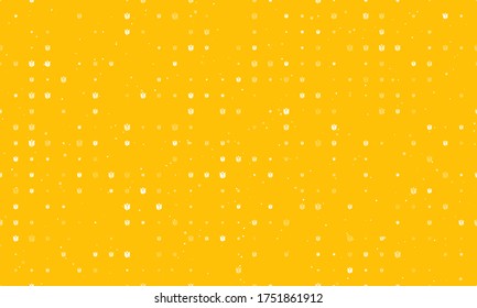 Seamless background pattern of evenly spaced white tulips of different sizes and opacity. Vector illustration on amber background with stars
