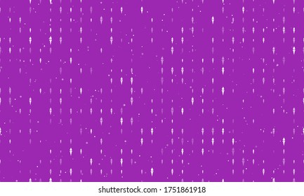 Seamless background pattern of evenly spaced white torch symbols of different sizes and opacity. Vector illustration on purple background with stars