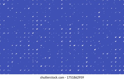 Seamless background pattern of evenly spaced white cupid arrow symbols of different sizes and opacity. Vector illustration on indigo background with stars