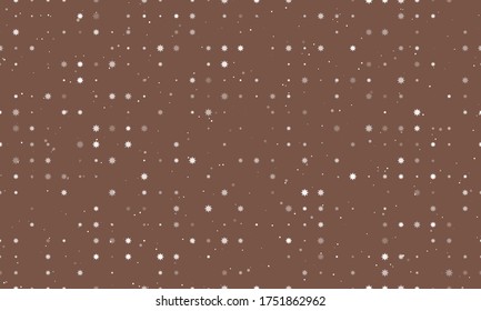 Seamless background pattern of evenly spaced white coronavirus symbols of different sizes and opacity. Vector illustration on brown background with stars