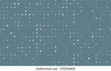 Nahtlose Hintergrundmuster mit gleichmäßig verteilten weißen Narzissen Blumen unterschiedlicher Größe und Deckkraft. Vektorgrafik auf blaugrauem Hintergrund mit Sternen