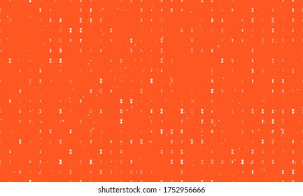 Seamless background pattern of evenly spaced white hourglass symbols of different sizes and opacity. Vector illustration on deep orange background with stars