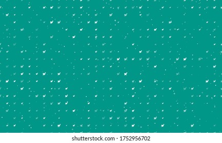 Seamless background pattern of evenly spaced white cupid arrow symbols of different sizes and opacity. Vector illustration on teal background with stars