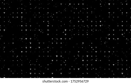 Nahtlose Hintergrundmuster mit gleichmäßig verteilten weißen Kadukussymbolen unterschiedlicher Größe und Deckkraft. Vektorgrafik auf schwarzem Hintergrund mit Sternen