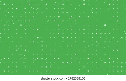 Seamless background pattern of evenly spaced white man with man symbols of different sizes and opacity. Vector illustration on green background with stars