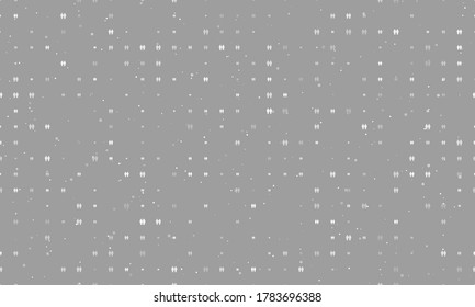 Seamless background pattern of evenly spaced white man with man symbols of different sizes and opacity. Vector illustration on grey background with stars