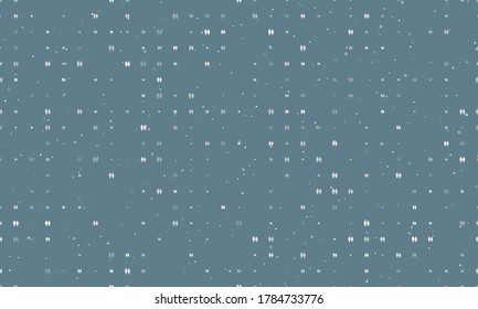 Seamless background pattern of evenly spaced white man with woman symbols of different sizes and opacity. Vector illustration on blue grey background with stars