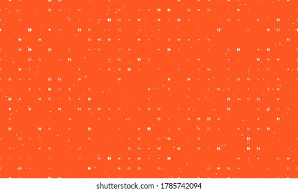 Seamless background pattern of evenly spaced white man with woman symbols of different sizes and opacity. Vector illustration on deep orange background with stars