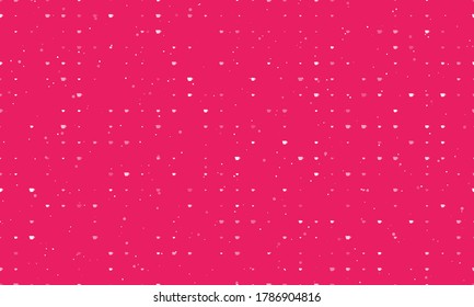 Seamless background pattern of evenly spaced white coffee cup symbols of different sizes and opacity. Vector illustration on pink background with stars