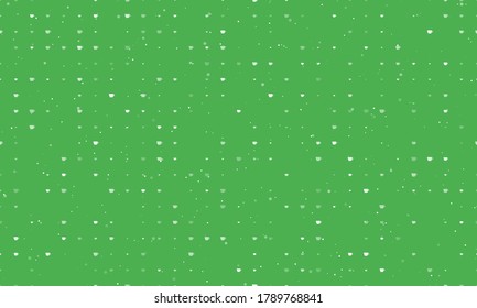 Seamless background pattern of evenly spaced white coffee cup symbols of different sizes and opacity. Vector illustration on green background with stars