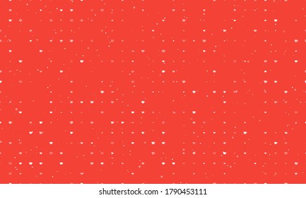 Seamless background pattern of evenly spaced white coffee cup symbols of different sizes and opacity. Vector illustration on red background with stars