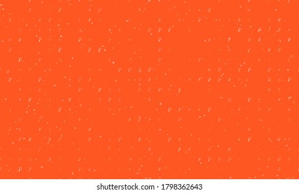 Seamless background pattern of evenly spaced white magnifier symbols of different sizes and opacity. Vector illustration on deep orange background with stars