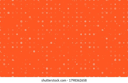 Seamless background pattern of evenly spaced white lifebuoy symbols of different sizes and opacity. Vector illustration on deep orange background with stars