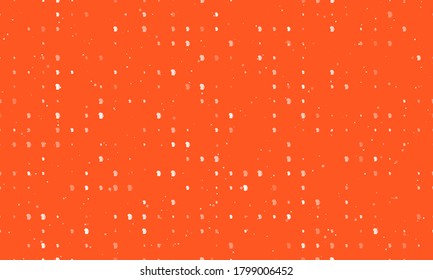 Seamless background pattern of evenly spaced white mug beer symbols of different sizes and opacity. Vector illustration on deep orange background with stars