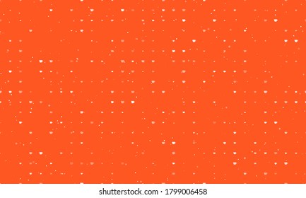 Seamless background pattern of evenly spaced white coffee cup symbols of different sizes and opacity. Vector illustration on deep orange background with stars