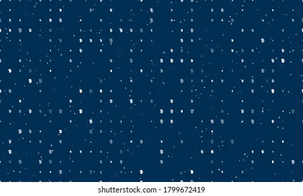 Seamless background pattern of evenly spaced white mug beer symbols of different sizes and opacity. Vector illustration on dark blue background with stars