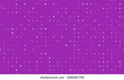 Seamless background pattern of evenly spaced white man with man symbols of different sizes and opacity. Vector illustration on purple background with stars
