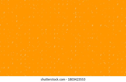 Seamless background pattern of evenly spaced white magnifier symbols of different sizes and opacity. Vector illustration on orange background with stars