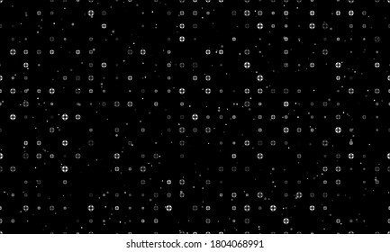 Nahtlose Hintergrundmuster mit gleichmäßig verteilten weißen lifebuoy Symbolen unterschiedlicher Größe und Deckkraft. Vektorgrafik auf schwarzem Hintergrund mit Sternen