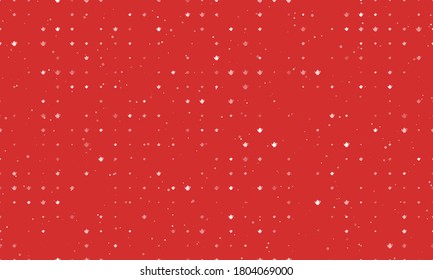 Seamless background pattern of evenly spaced white teapots of different sizes and opacity. Vector illustration on red background with stars