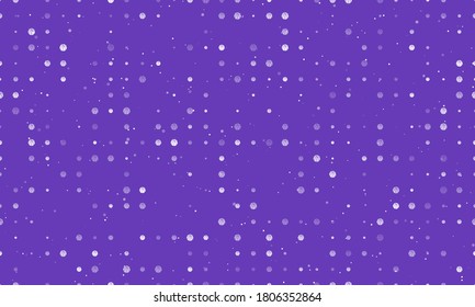 Seamless background pattern of evenly spaced white basketball symbols of different sizes and opacity. Vector illustration on deep purple background with stars