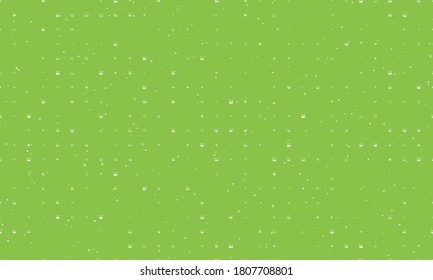 Seamless background pattern of evenly spaced white drum symbols of different sizes and opacity. Vector illustration on light green background with stars