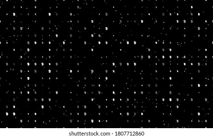 Seamless background pattern of evenly spaced white mug beer symbols of different sizes and opacity. Vector illustration on black background with stars