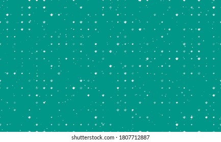 Seamless background pattern of evenly spaced white teapots of different sizes and opacity. Vector illustration on teal background with stars
