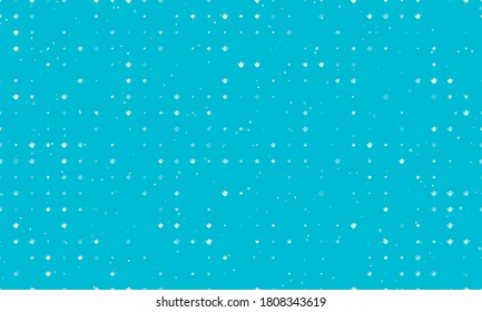 Seamless background pattern of evenly spaced white teapots of different sizes and opacity. Vector illustration on cyan background with stars