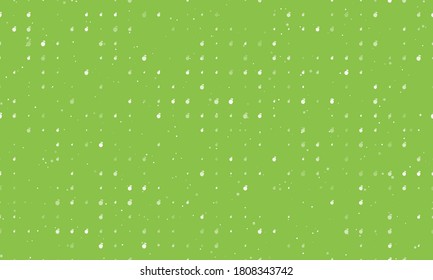 Seamless background pattern of evenly spaced white apple symbols of different sizes and opacity. Vector illustration on light green background with stars