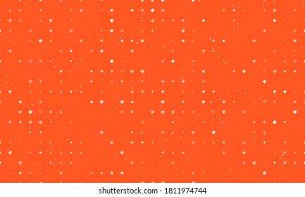 Seamless background pattern of evenly spaced white teapots of different sizes and opacity. Vector illustration on deep orange background with stars
