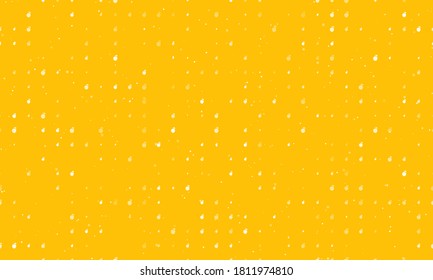 Seamless background pattern of evenly spaced white apple symbols of different sizes and opacity. Vector illustration on amber background with stars