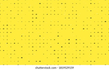 Seamless background pattern of evenly spaced black school building symbols of different sizes and opacity. Vector illustration on yellow background with stars