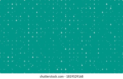 Seamless background pattern of evenly spaced white business woman symbols of different sizes and opacity. Vector illustration on teal background with stars