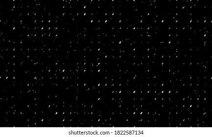 Seamless background pattern of evenly spaced white leaflet symbols of different sizes and opacity. Vector illustration on black background with stars