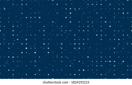 Seamless background pattern of evenly spaced white man with man symbols of different sizes and opacity. Vector illustration on dark blue background with stars