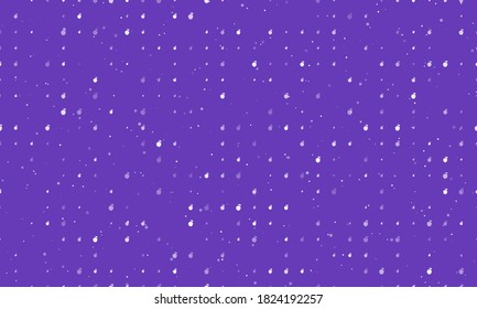 Seamless background pattern of evenly spaced white apple symbols of different sizes and opacity. Vector illustration on deep purple background with stars