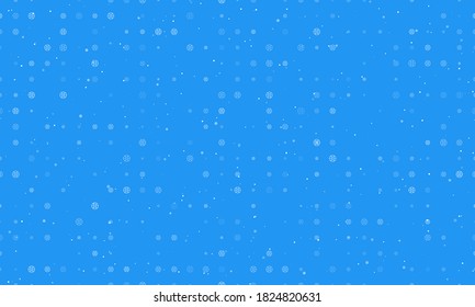 Seamless background pattern of evenly spaced white microcircuit symbols of different sizes and opacity. Vector illustration on blue background with stars