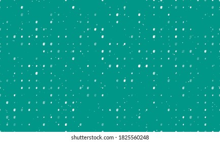 Seamless background pattern of evenly spaced white school bag symbols of different sizes and opacity. Vector illustration on teal background with stars