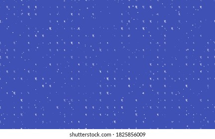 Seamless background pattern of evenly spaced white scorpio symbols of different sizes and opacity. Vector illustration on indigo background with stars