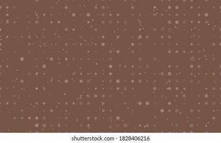 Seamless background pattern of evenly spaced white microcircuit symbols of different sizes and opacity. Vector illustration on brown background with stars