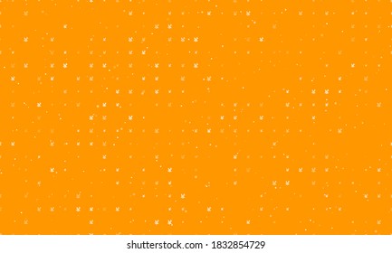 Seamless background pattern of evenly spaced white school supplies symbols of different sizes and opacity. Vector illustration on orange background with stars