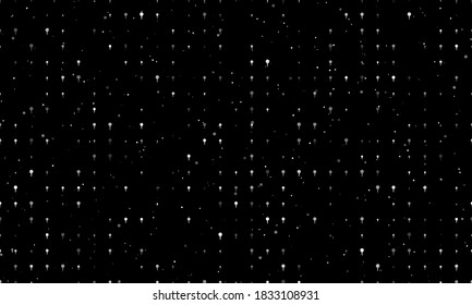 Seamless background pattern of evenly spaced white golf symbols of different sizes and opacity. Vector illustration on black background with stars