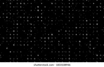 Patrón de fondo sin foco de símbolos de futbol blanco uniformemente espaciados de diferentes tamaños y opacidad. Ilustración vectorial sobre fondo negro con estrellas