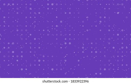 Seamless background pattern of evenly spaced white microcircuit symbols of different sizes and opacity. Vector illustration on deep purple background with stars