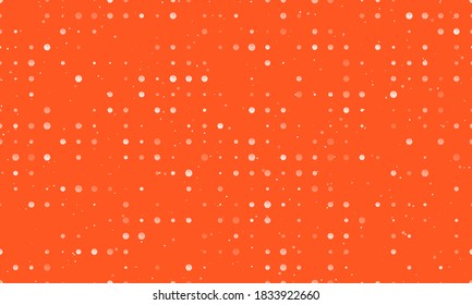 Seamless background pattern of evenly spaced white basketball symbols of different sizes and opacity. Vector illustration on deep orange background with stars