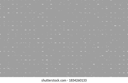Seamless background pattern of evenly spaced white dumbbell symbols of different sizes and opacity. Vector illustration on grey background with stars