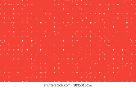 Seamless background pattern of evenly spaced white cloud technology symbols of different sizes and opacity. Vector illustration on red background with stars